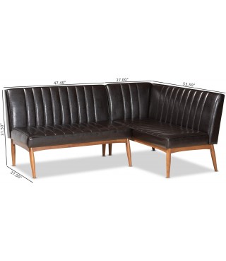 Mid-Century Modern Dark Brown Faux Leather Upholstered