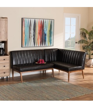 Mid-Century Modern Dark Brown Faux Leather Upholstered
