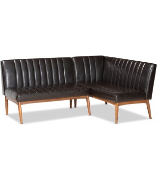 Mid-Century Modern Dark Brown Faux Leather Upholstered
