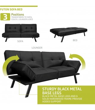 Leather Convertible Transforms to Sofa