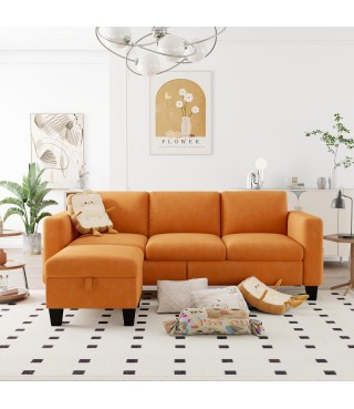 Classic 3 Seat L-Shaped Sofa Set with Movable Ottoman