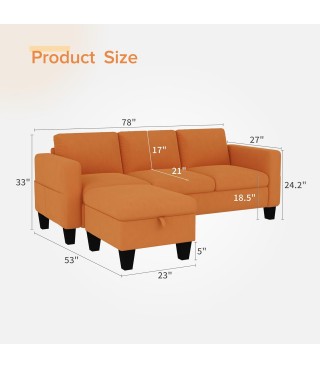 Classic 3 Seat L-Shaped Sofa Set with Movable Ottoman