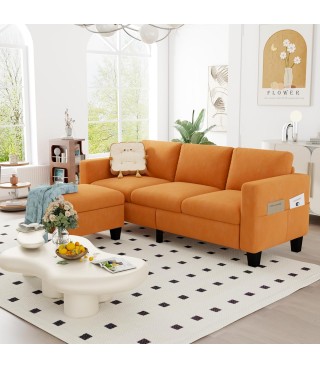 Classic 3 Seat L-Shaped Sofa Set with Movable Ottoman