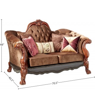 Loveseat in Golden Brown Velvet & Cherry Oak