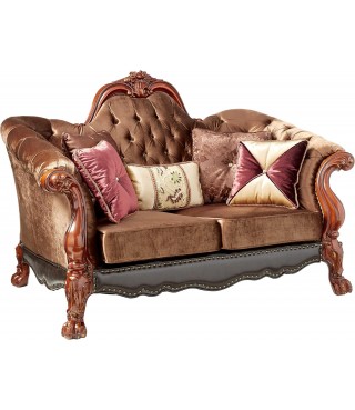 Loveseat in Golden Brown Velvet & Cherry Oak