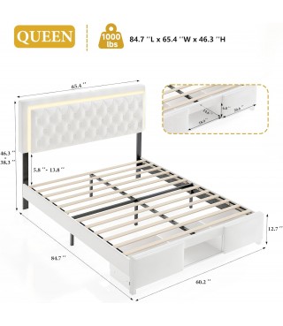 Queen Bed Frame with Sliding Barn Door Storage Cabinets