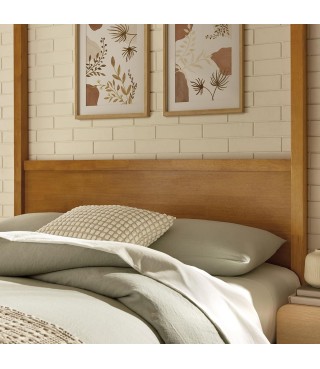 Queen Size 4-Post Wood Platform Canopy Bed in Oak