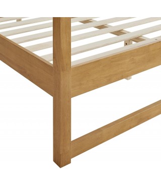 Queen Size 4-Post Wood Platform Canopy Bed in Oak