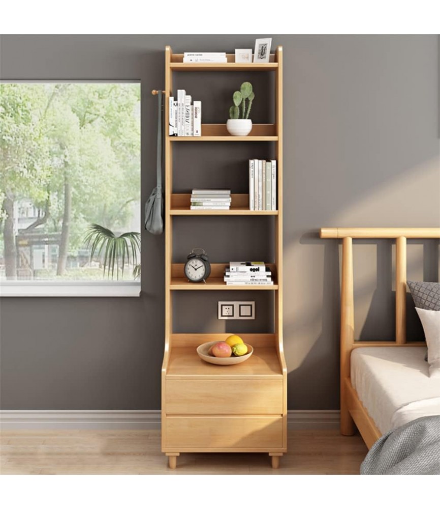 71" Tall Free Standing Wooden Open Shelf Bookcase with Drawers