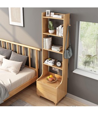 71" Tall Free Standing Wooden Open Shelf Bookcase with Drawers