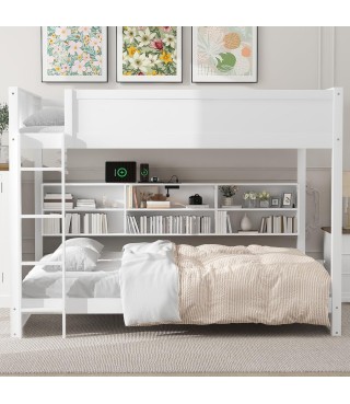 Ball & Cast Queen Over Queen Bunk Bed with 6 Storage Cabinets
