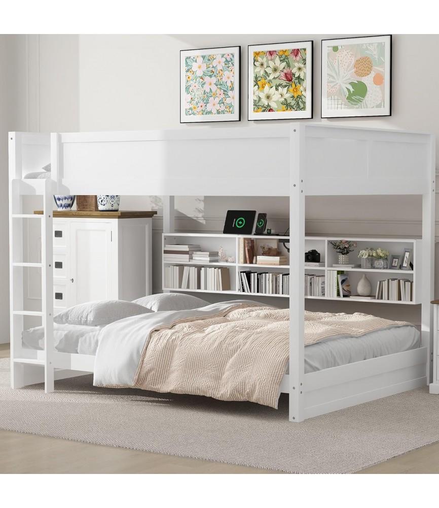 Ball & Cast Queen Over Queen Bunk Bed with 6 Storage Cabinets