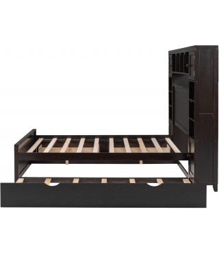 Versatility Galore Solid Wood Bed Frame with All-in-One Cabinet, Shelf and Sockets, Platform Bed Frame