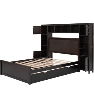 Versatility Galore Solid Wood Bed Frame with All-in-One Cabinet, Shelf and Sockets, Platform Bed Frame
