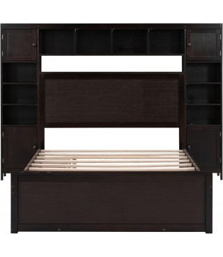 Versatility Galore Solid Wood Bed Frame with All-in-One Cabinet, Shelf and Sockets, Platform Bed Frame