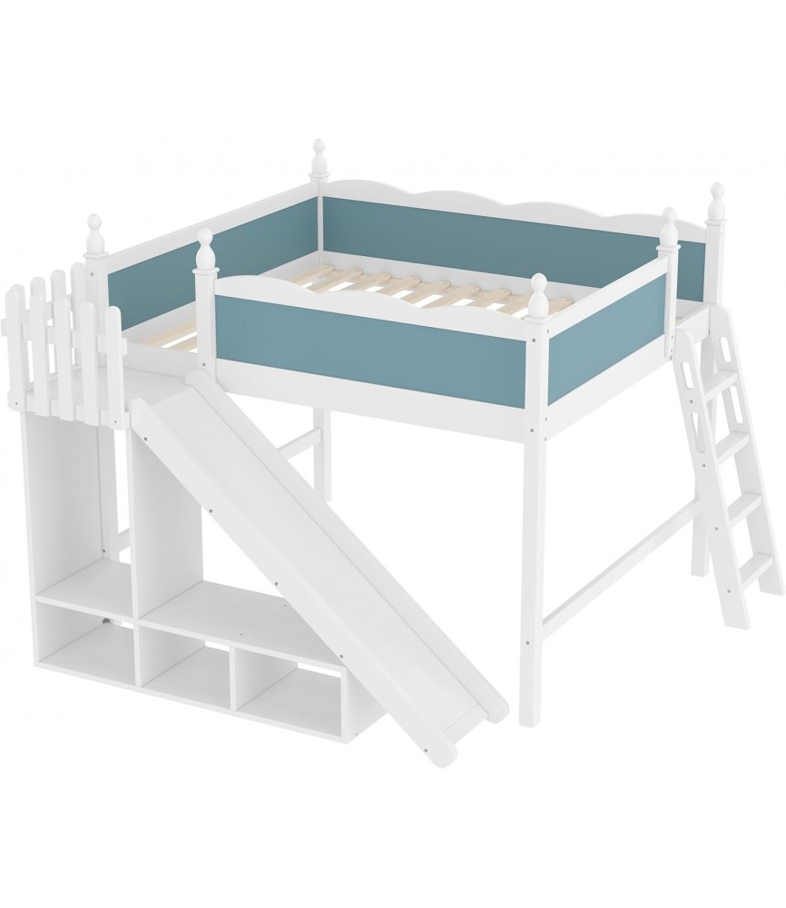 Queen Loft Bed with Slide and Storage