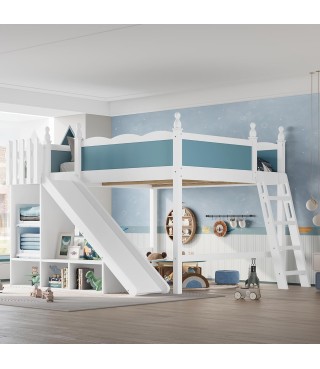 Queen Loft Bed with Slide and Storage
