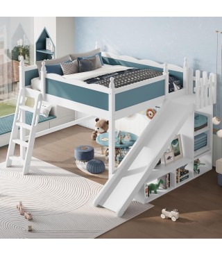 Queen Loft Bed with Slide and Storage