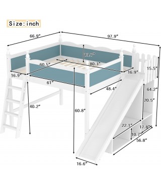 Queen Loft Bed with Slide and Storage