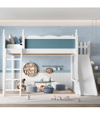 Queen Loft Bed with Slide and Storage
