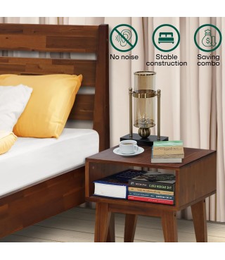 Acacia Emery Wooden Platform Bed Frame with Nightstand Set