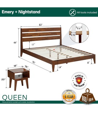 Acacia Emery Wooden Platform Bed Frame with Nightstand Set