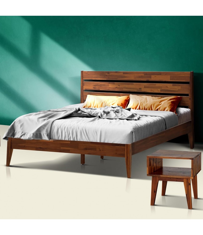 Acacia Emery Wooden Platform Bed Frame with Nightstand Set