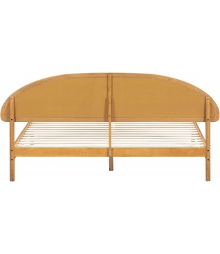 Wooden Bed Frame with Headboard and Natural Rattan