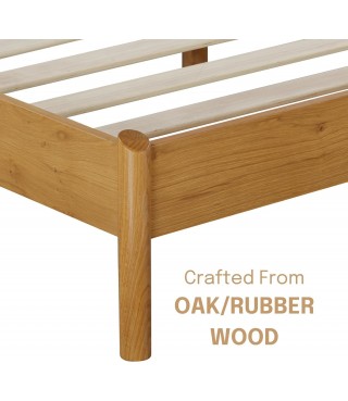 Wooden Bed Frame with Headboard and Natural Rattan