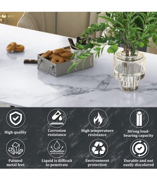 Sintered Stone Dining Table, 55.1" Modern Faux Marble Kitchen Table