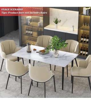 Sintered Stone Dining Table, 55.1" Modern Faux Marble Kitchen Table