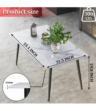 Sintered Stone Dining Table, 55.1" Modern Faux Marble Kitchen Table