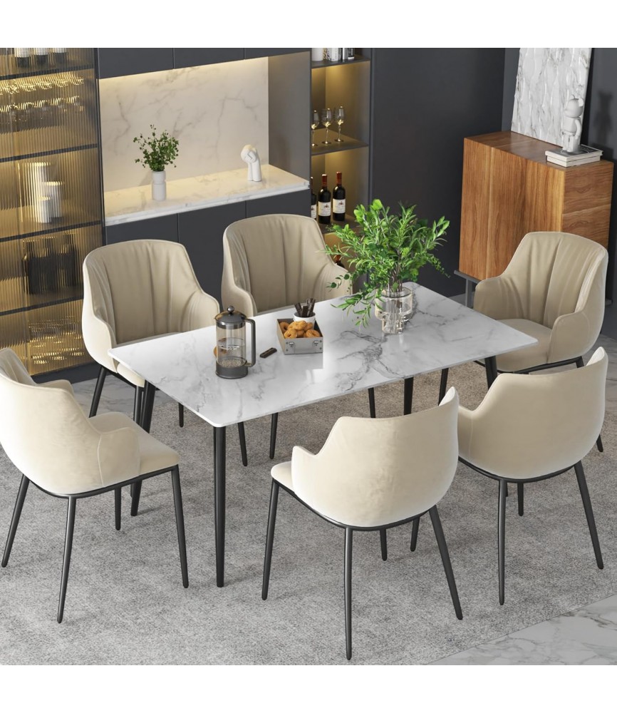 Sintered Stone Dining Table, 55.1" Modern Faux Marble Kitchen Table