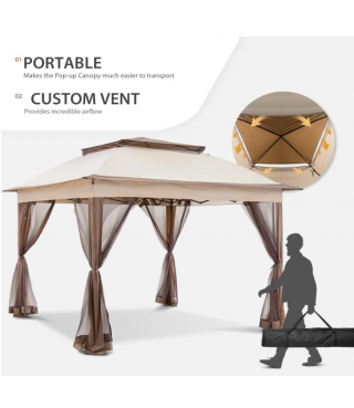 Pop Up Instant Gazebo Tent with Mosquito Netting Outdoor Canopy Shelter