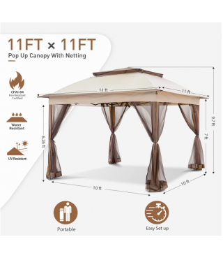 Pop Up Instant Gazebo Tent with Mosquito Netting Outdoor Canopy Shelter