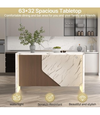 68’’ Island Table for Dining Room – Large Modern Dining Table Seats 6–8 with LED Lights