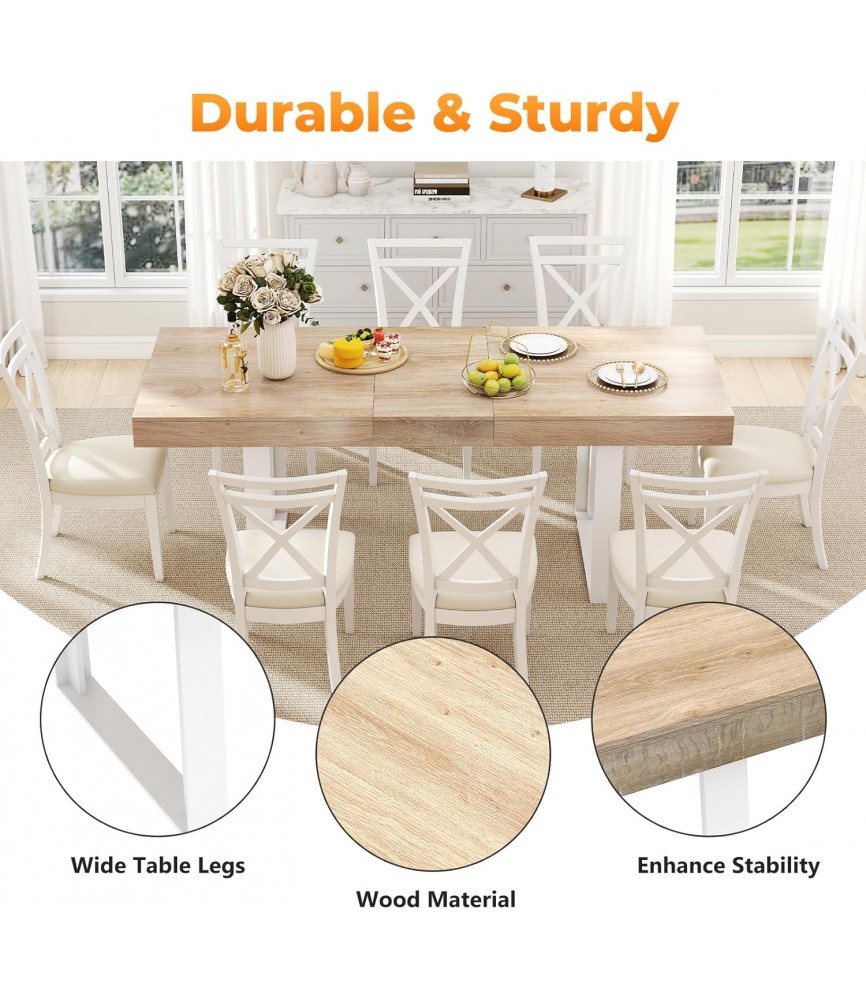 63"-78.7" Expandable Dining Table, 6-10 Farmhouse Kitchen Table