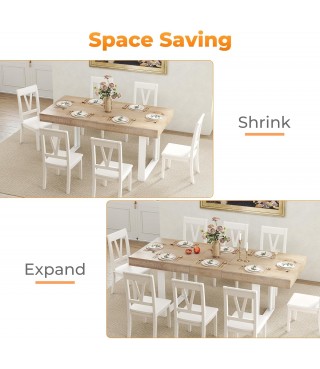 63"-78.7" Expandable Dining Table, 6-10 Farmhouse Kitchen Table