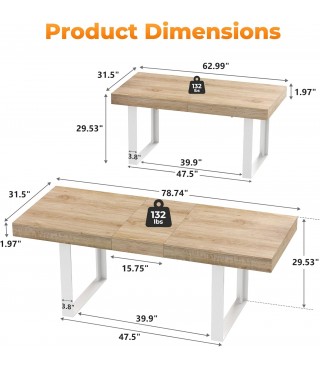 63"-78.7" Expandable Dining Table, 6-10 Farmhouse Kitchen Table
