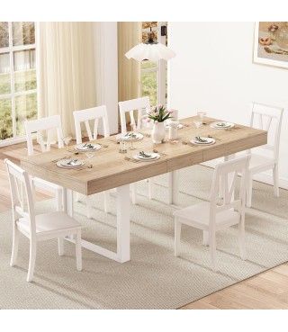 63"-78.7" Expandable Dining Table, 6-10 Farmhouse Kitchen Table