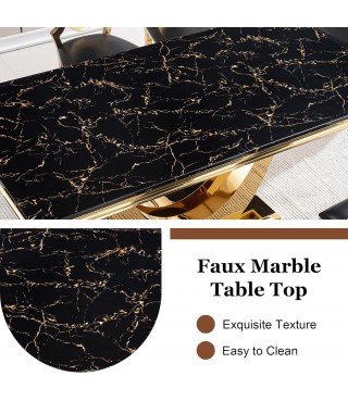 70" Marble Dining Table, Modern Black Kitchen Table for 6-8
