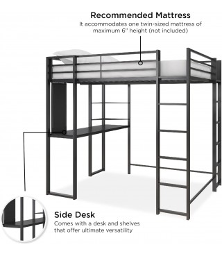 Twin Size Metal Loft Bed, Black