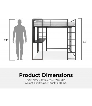 Twin Size Metal Loft Bed, Black