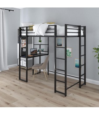 Twin Size Metal Loft Bed, Black