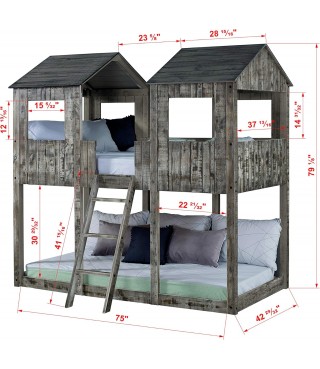Twin Tower Bunk Bed BUNKBED, TWIN/TWIN, Rustic Dirty White