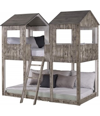 Twin Tower Bunk Bed BUNKBED, TWIN/TWIN, Rustic Dirty White