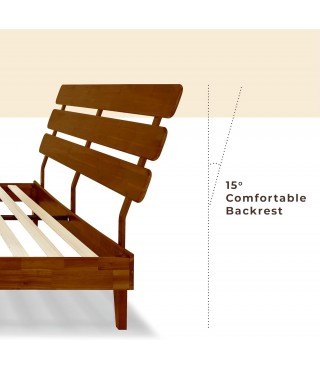 15 Inch Deluxe Bed Frame with Adjustable Headboard - Mid Century