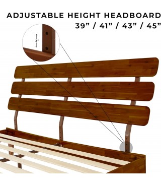 15 Inch Deluxe Bed Frame with Adjustable Headboard - Mid Century