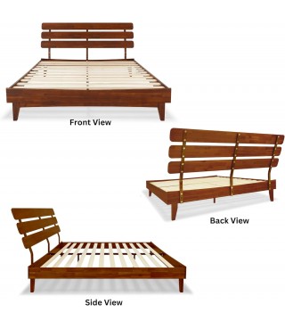 15 Inch Deluxe Bed Frame with Adjustable Headboard - Mid Century