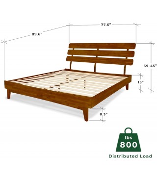 15 Inch Deluxe Bed Frame with Adjustable Headboard - Mid Century